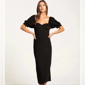 FREE PEOPLE Black Ribbed Sweetheart Neckline Midi Dress XS Comfort Stretch
